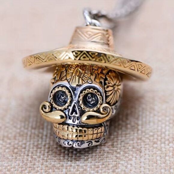 Day of the Dead Sugar Skull Sombrero Necklace / Pendant #734 - Picture 1 of 12